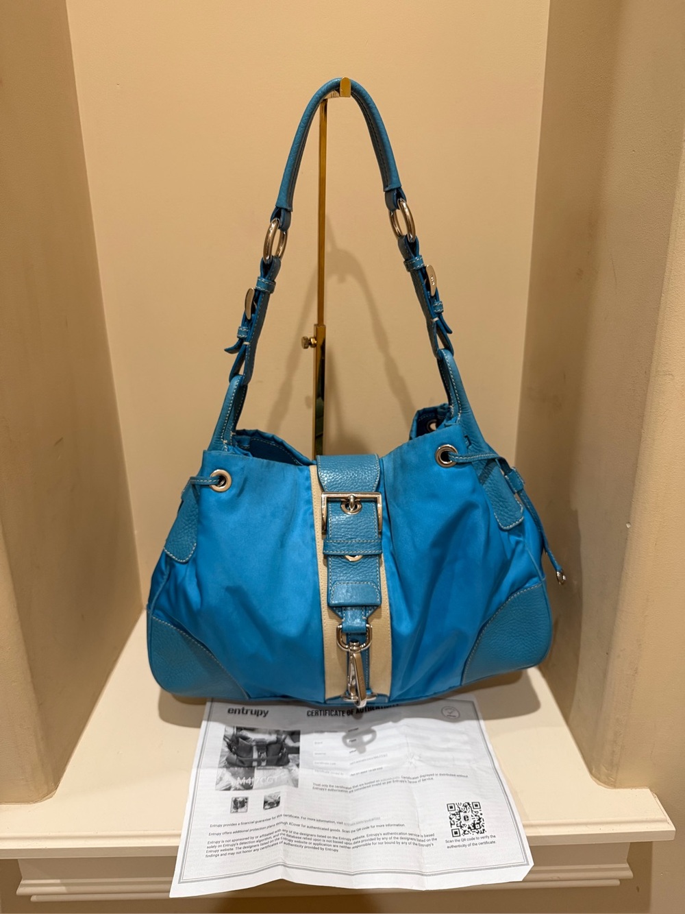 Prada Leather & Nylon Vibrant Blue Y2K Hobo Satchel w/coa